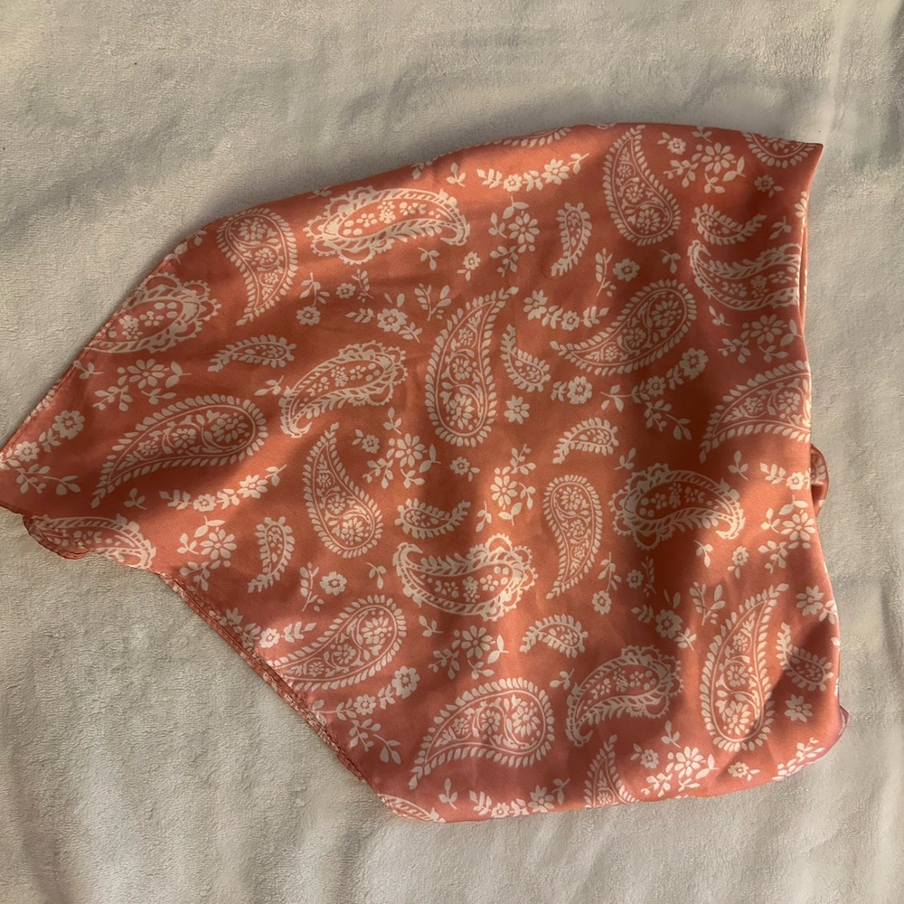 Paisley Print Scarf in Coral and White